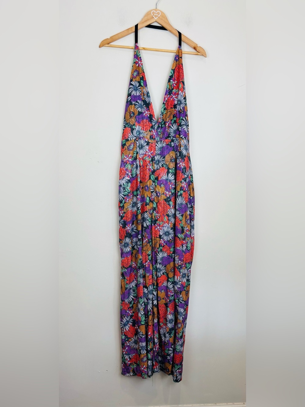 Cider Flower Power Sequin Halter Wide Leg Jumpsuit 70s Disco Halloween 60s - Picture 3 of 8